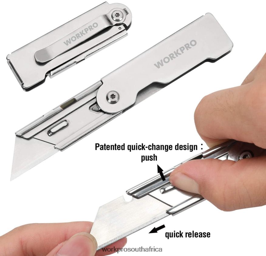 ZA WORKPRO 3 Pcs Quick Change Folding Pocket Utility Knife Set with Belt Clip Morden 4B8V2T45 Tool