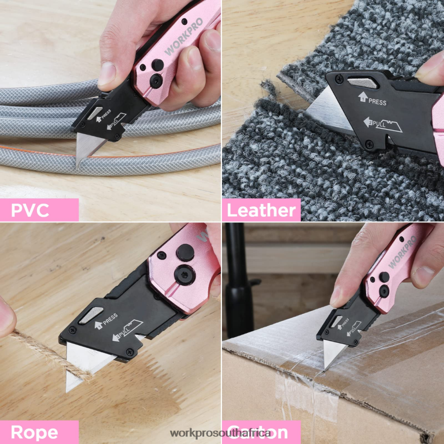 ZA WORKPRO Folding Aluminum Utility Knife, 10 Extra Blades Include Pink 4B8V2T54 Tool
