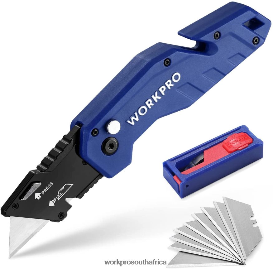 ZA WORKPRO Folding Utility Knife Lightweight Nylon Handle Utility Cutter with 10-piece Extra Blades Red/Blue/Black 4B8V2T38 Tool