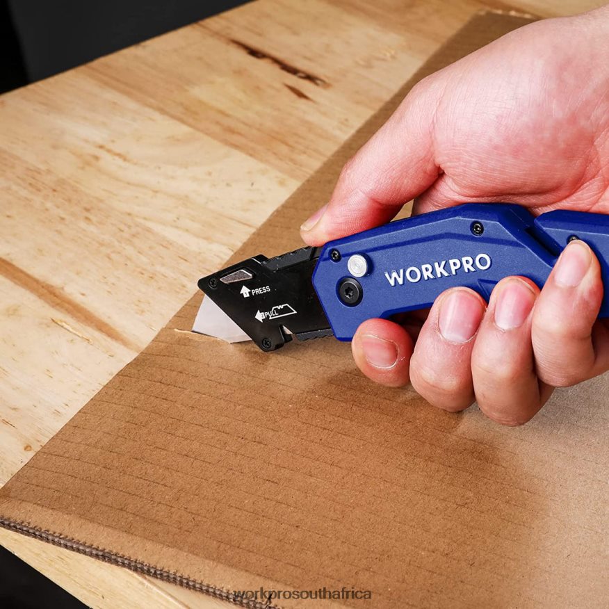 ZA WORKPRO Folding Utility Knife Lightweight Nylon Handle Utility Cutter with 10-piece Extra Blades Red/Blue/Black 4B8V2T38 Tool