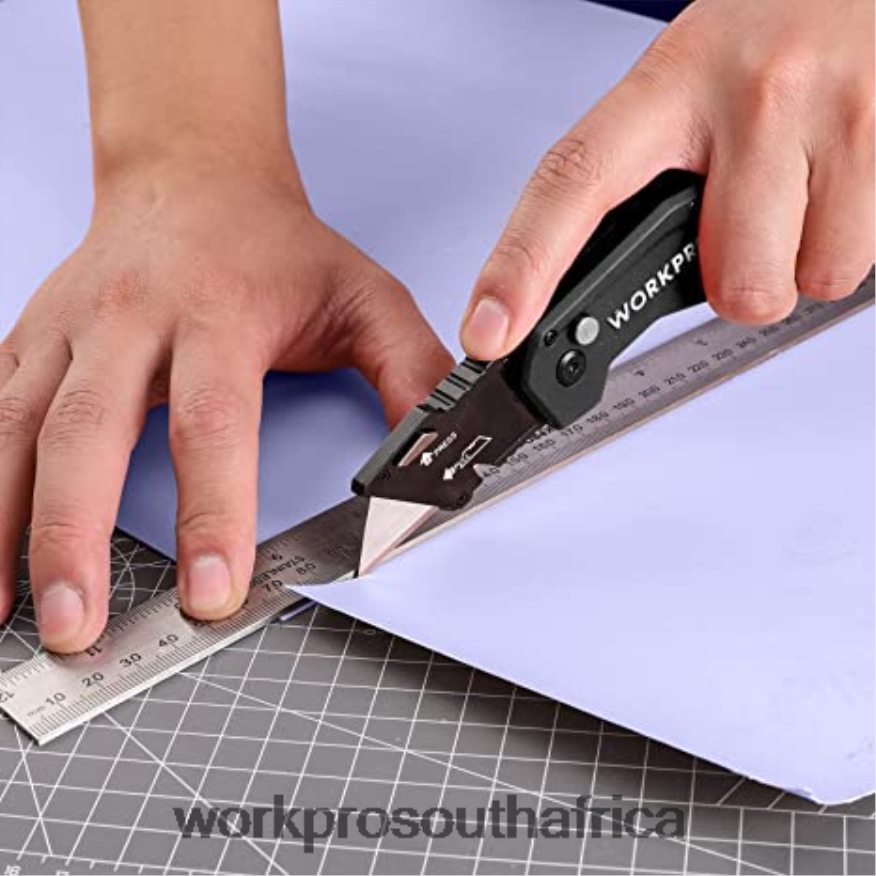 ZA WORKPRO Folding Utility Knife Lightweight Nylon Handle Utility Cutter with 10-piece Extra Blades Red/Blue/Black 4B8V2T38 Tool
