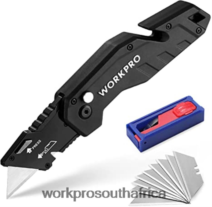 ZA WORKPRO Folding Utility Knife Lightweight Nylon Handle Utility Cutter with 10-piece Extra Blades Red/Blue/Black 4B8V2T38 Tool