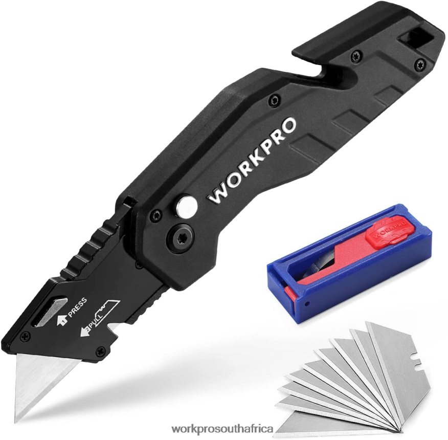 ZA WORKPRO Folding Utility Knife Lightweight Nylon Handle Utility Cutter with 10-piece Extra Blades Red/Blue/Black 4B8V2T38 Tool