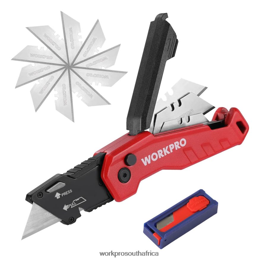 ZA WORKPRO Folding Utility Knife, Quick Change Box Cutte 13 Extra Blades Included Blue/Red/Pink 4B8V2T52 Tool