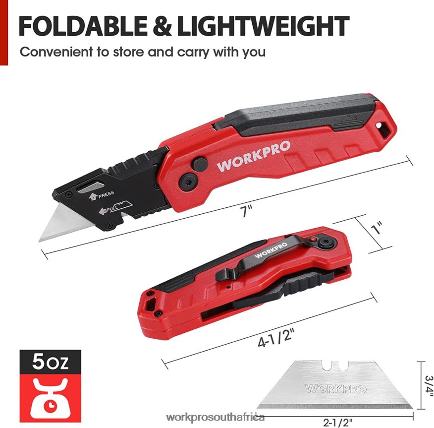 ZA WORKPRO Folding Utility Knife, Quick Change Box Cutte 13 Extra Blades Included Blue/Red/Pink 4B8V2T52 Tool