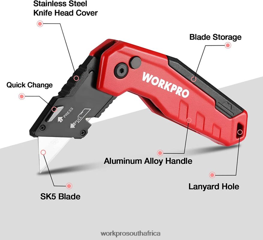 ZA WORKPRO Folding Utility Knife, Quick Change Box Cutte 13 Extra Blades Included Blue/Red/Pink 4B8V2T52 Tool