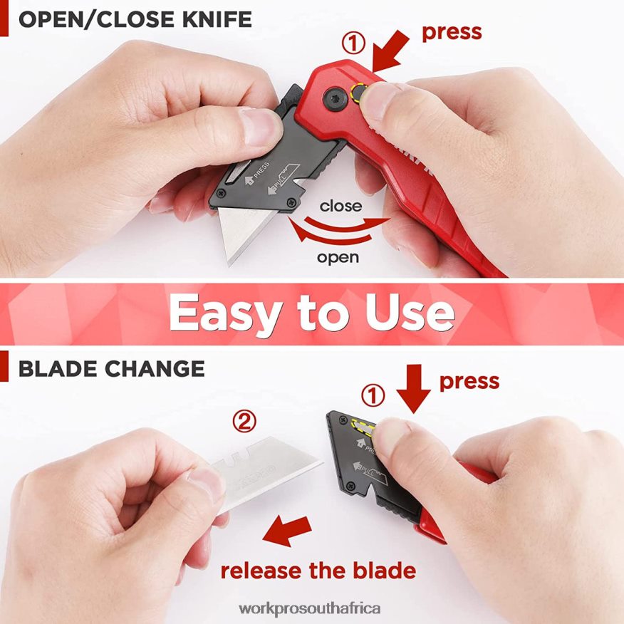 ZA WORKPRO Folding Utility Knife, Quick Change Box Cutte 13 Extra Blades Included Blue/Red/Pink 4B8V2T52 Tool