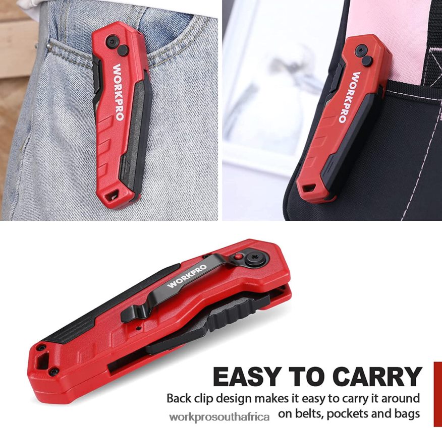 ZA WORKPRO Folding Utility Knife, Quick Change Box Cutte 13 Extra Blades Included Blue/Red/Pink 4B8V2T52 Tool