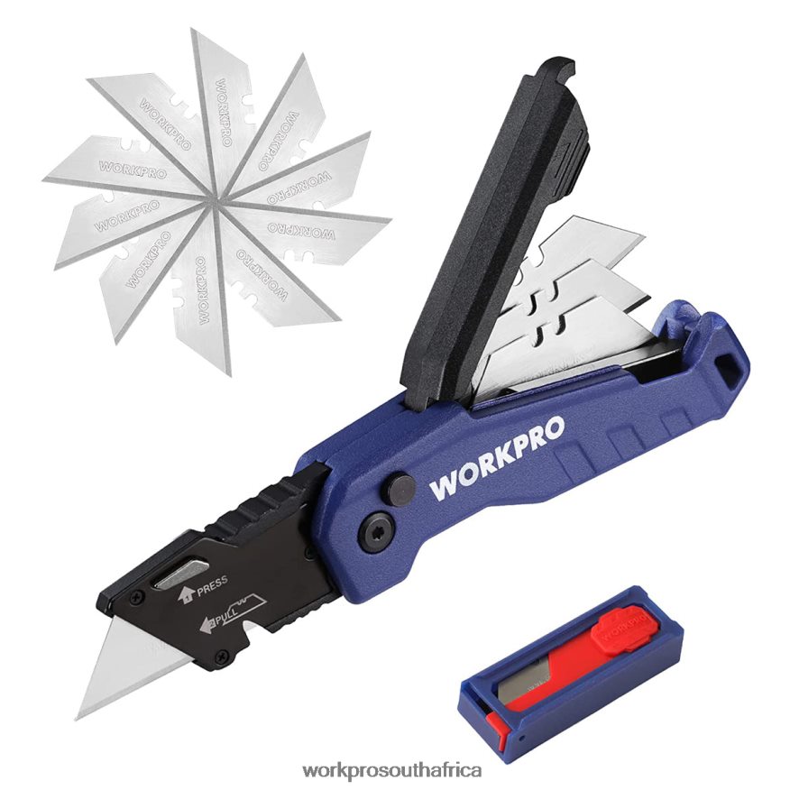 ZA WORKPRO Folding Utility Knife, Quick Change Box Cutte 13 Extra Blades Included Blue/Red/Pink 4B8V2T52 Tool