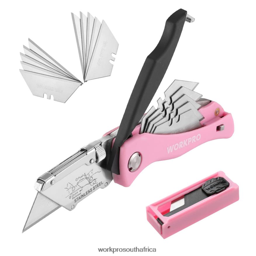 ZA WORKPRO Folding Utility Knife, Quick Change Box Cutter, Razor Knife Pink 4B8V2T36 Tool