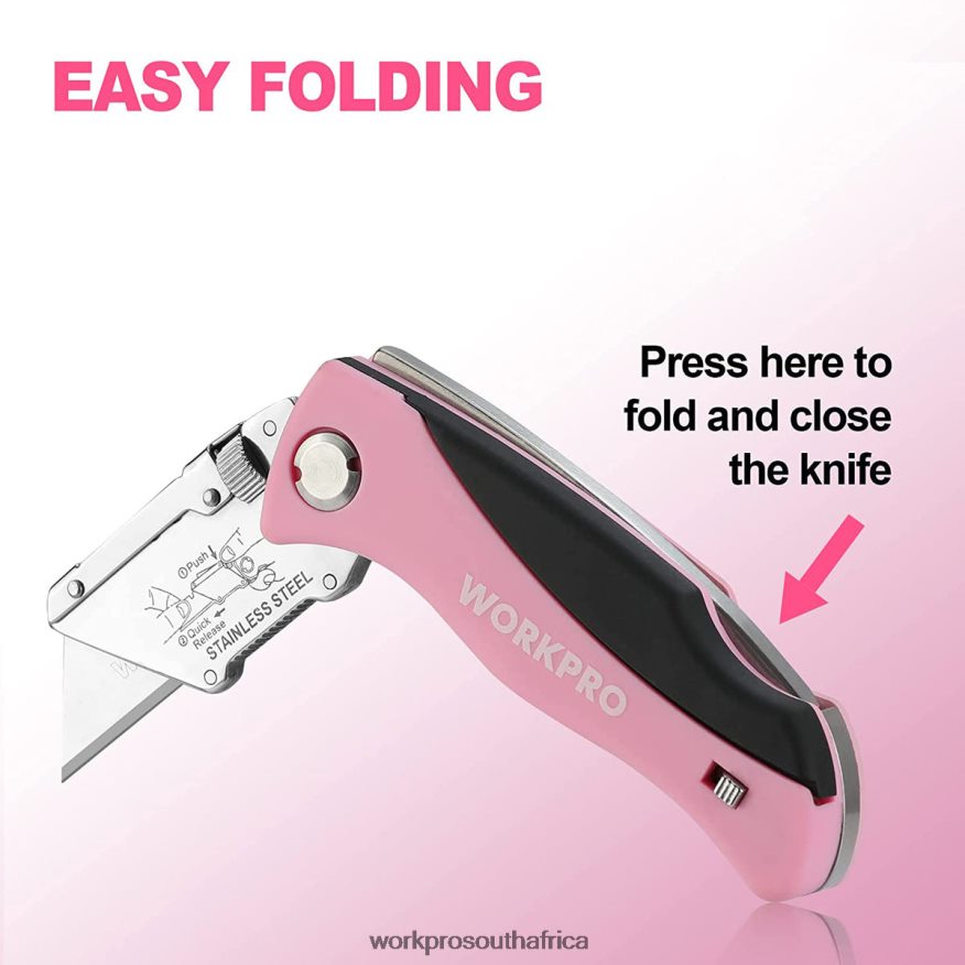 ZA WORKPRO Folding Utility Knife, Quick Change Box Cutter, Razor Knife Pink 4B8V2T36 Tool