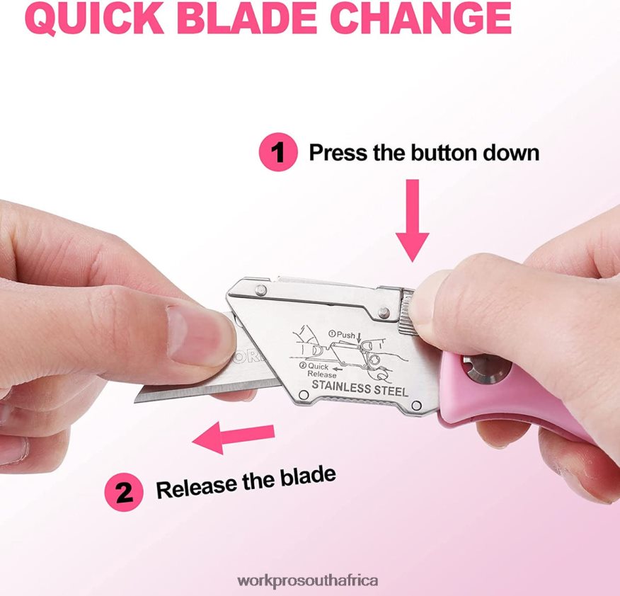 ZA WORKPRO Folding Utility Knife, Quick Change Box Cutter, Razor Knife Pink 4B8V2T36 Tool