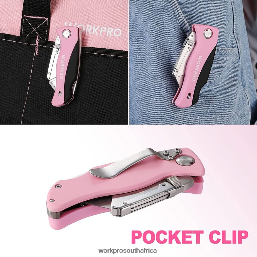 ZA WORKPRO Folding Utility Knife, Quick Change Box Cutter, Razor Knife Pink 4B8V2T36 Tool