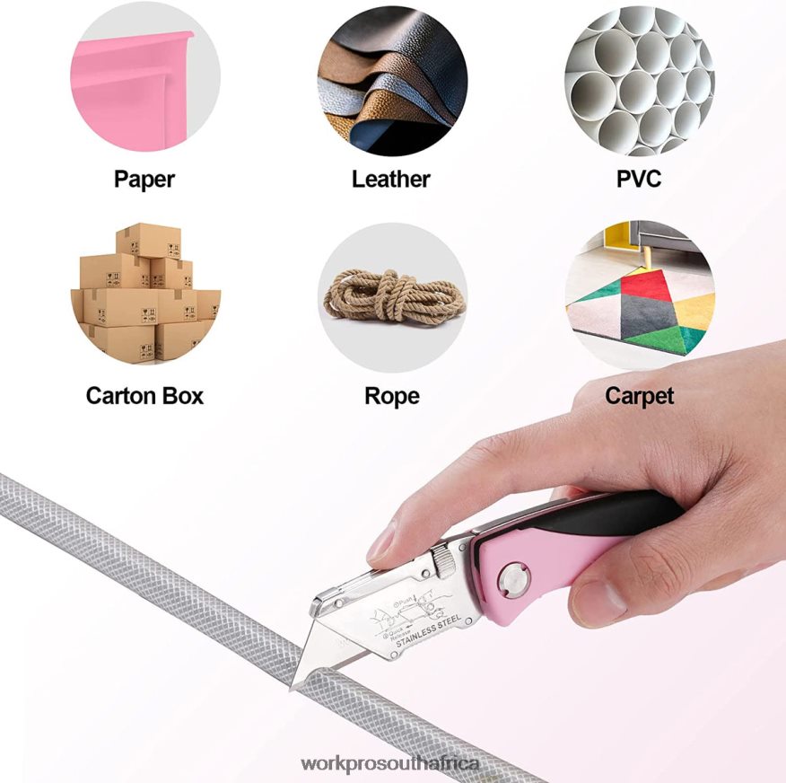 ZA WORKPRO Folding Utility Knife, Quick Change Box Cutter, Razor Knife Pink 4B8V2T36 Tool