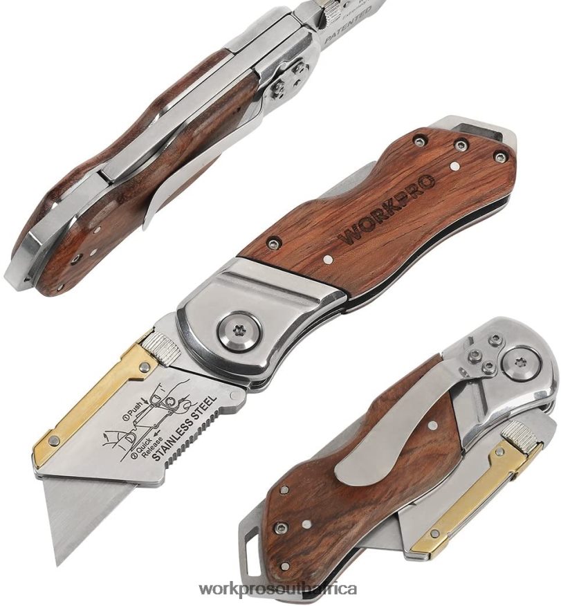 ZA WORKPRO Folding Utility Knife Wood Handle Heavy Duty Cutter Morden 4B8V2T39 Tool