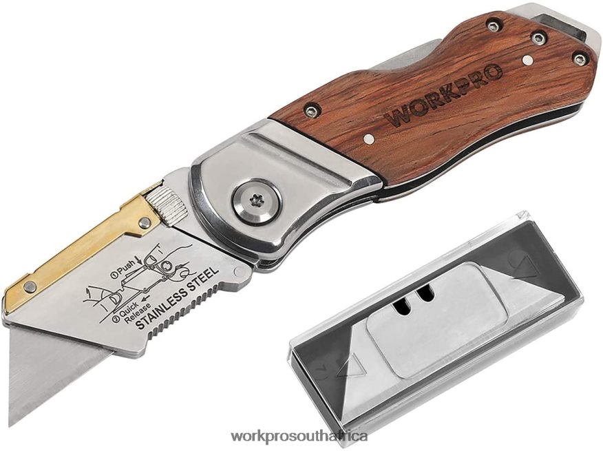 ZA WORKPRO Folding Utility Knife Wood Handle Heavy Duty Cutter Morden 4B8V2T39 Tool