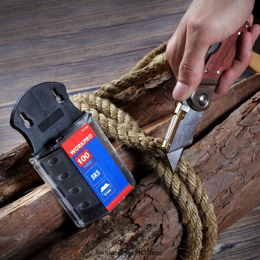 ZA WORKPRO Folding Utility Knife Wood Handle Heavy Duty Cutter Morden 4B8V2T39 Tool