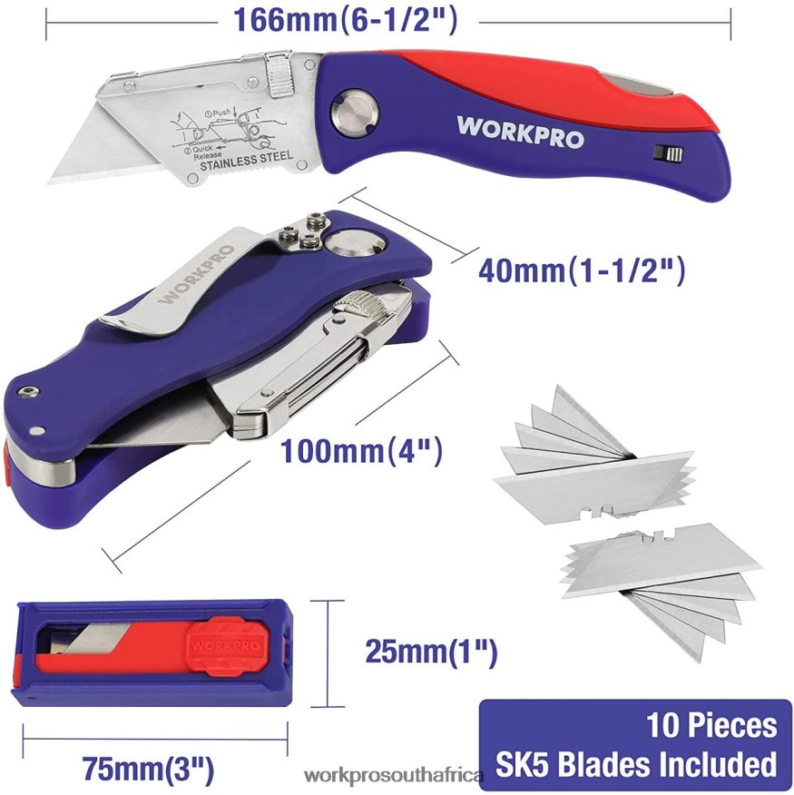 ZA WORKPRO Folding Utility Knife with Back Lock Quick-change Box Cutter with Belt Clip Morden 4B8V2T46 Tool