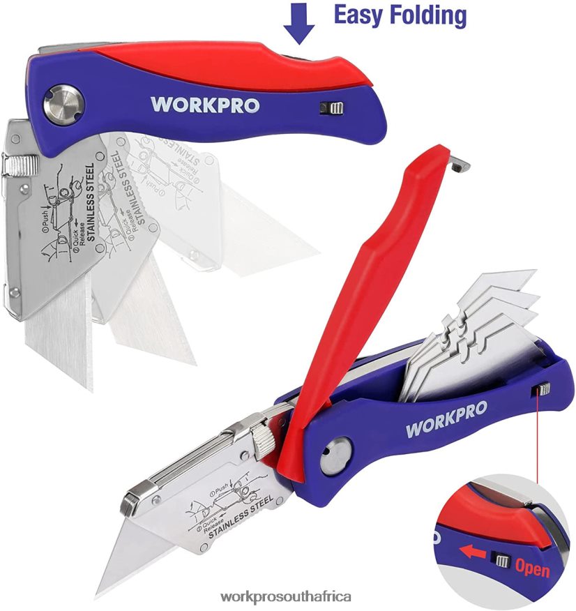 ZA WORKPRO Folding Utility Knife with Back Lock Quick-change Box Cutter with Belt Clip Morden 4B8V2T46 Tool