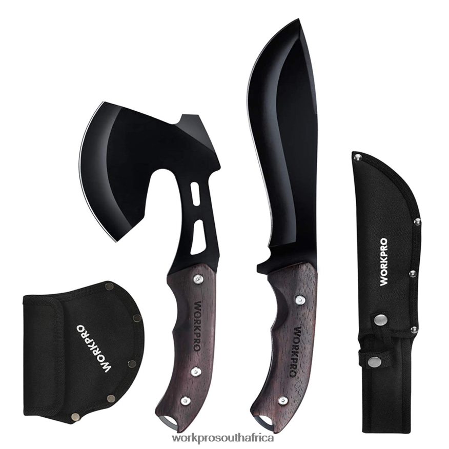ZA WORKPRO Full Tang Wood Handle Axe and Fixed Blade Knife Combo Set with Nylon Sheath Useful 4B8V2T48 Tool