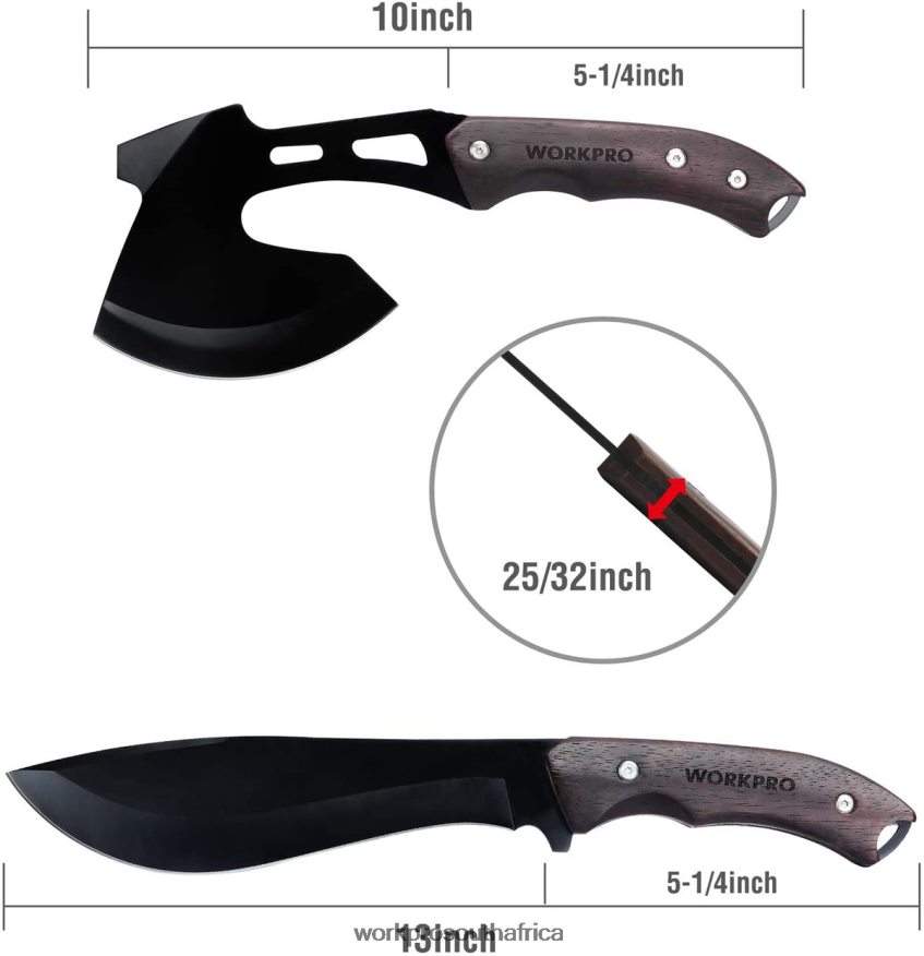 ZA WORKPRO Full Tang Wood Handle Axe and Fixed Blade Knife Combo Set with Nylon Sheath Useful 4B8V2T48 Tool