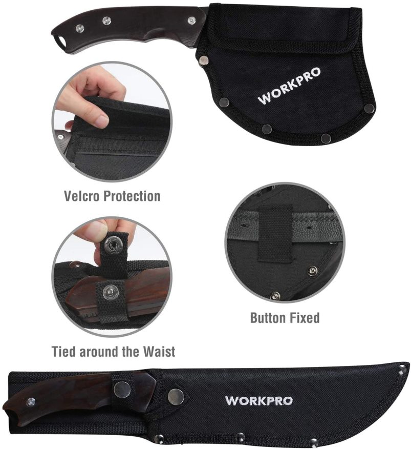 ZA WORKPRO Full Tang Wood Handle Axe and Fixed Blade Knife Combo Set with Nylon Sheath Useful 4B8V2T48 Tool