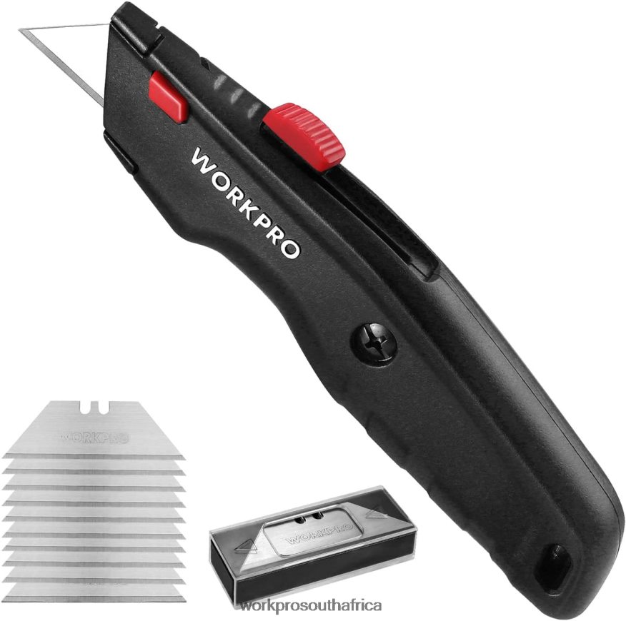ZA WORKPRO Premium Utility Knife, Retractable All Metal Heavy Duty Box Cutter, Quick Change Blade Razor Knife, with 10 Extra Blades Black/Blue/Red 4B8V2T51 Tool