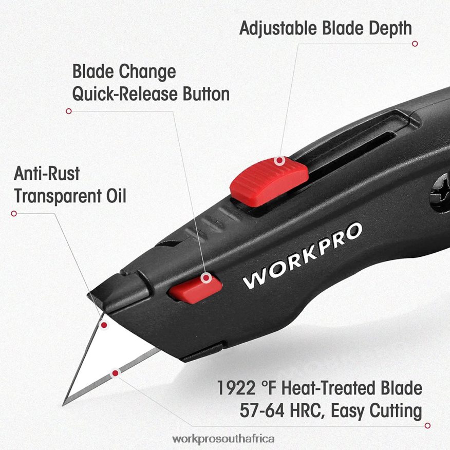 ZA WORKPRO Premium Utility Knife, Retractable All Metal Heavy Duty Box Cutter, Quick Change Blade Razor Knife, with 10 Extra Blades Black/Blue/Red 4B8V2T51 Tool