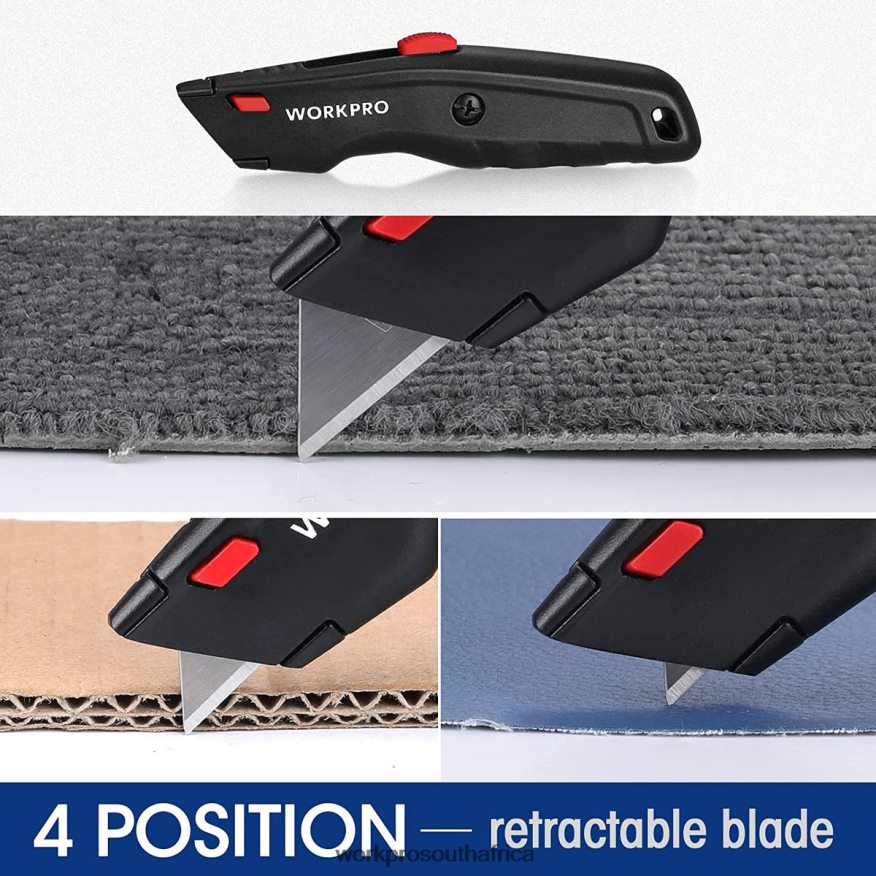 ZA WORKPRO Premium Utility Knife, Retractable All Metal Heavy Duty Box Cutter, Quick Change Blade Razor Knife, with 10 Extra Blades Black/Blue/Red 4B8V2T51 Tool