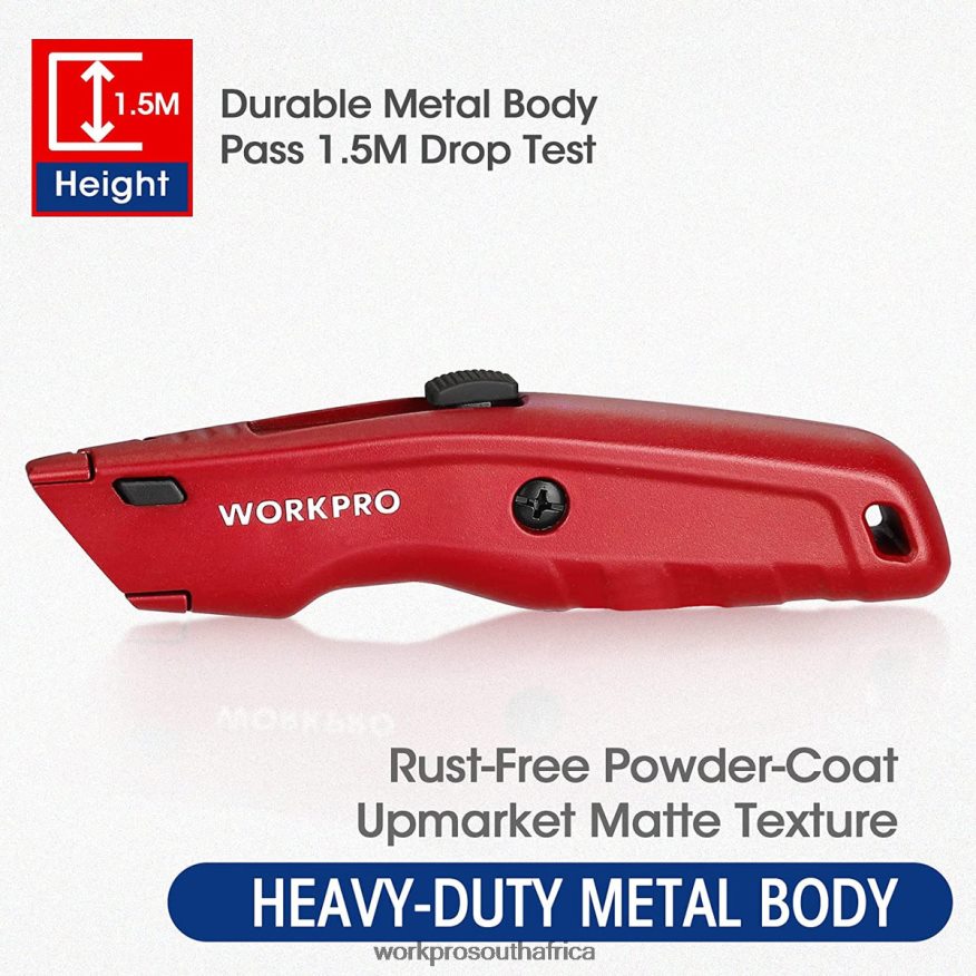 ZA WORKPRO Premium Utility Knife, Retractable All Metal Heavy Duty Box Cutter, Quick Change Blade Razor Knife, with 10 Extra Blades Black/Blue/Red 4B8V2T51 Tool