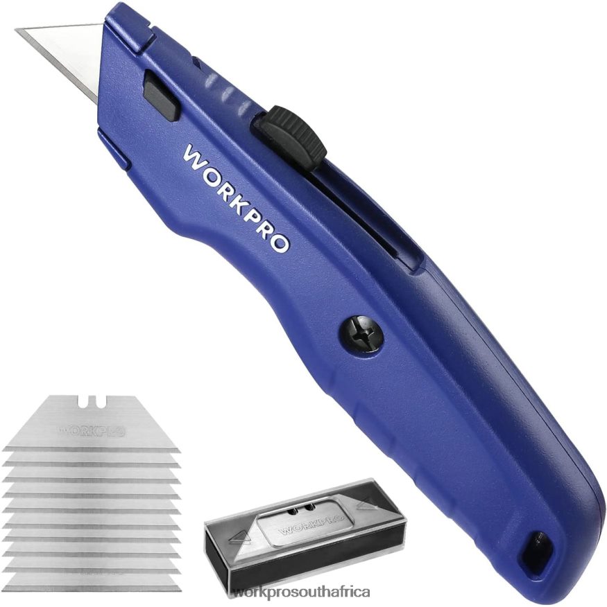 ZA WORKPRO Premium Utility Knife, Retractable All Metal Heavy Duty Box Cutter, Quick Change Blade Razor Knife, with 10 Extra Blades Black/Blue/Red 4B8V2T51 Tool