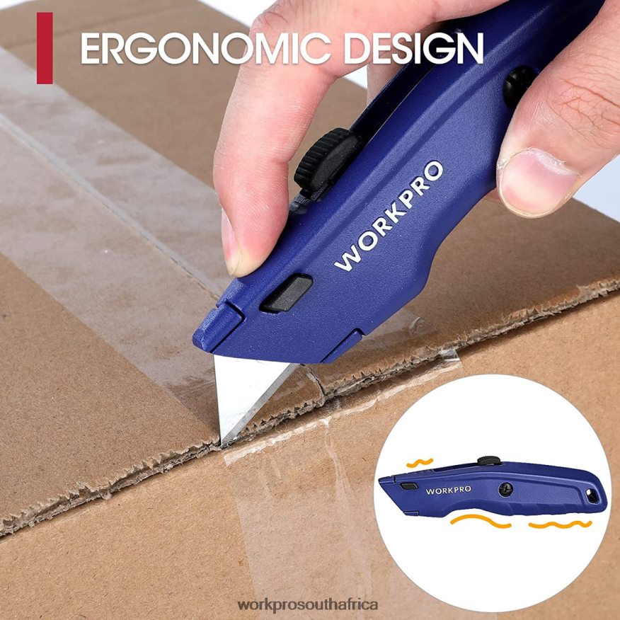 ZA WORKPRO Premium Utility Knife, Retractable All Metal Heavy Duty Box Cutter, Quick Change Blade Razor Knife, with 10 Extra Blades Black/Blue/Red 4B8V2T51 Tool