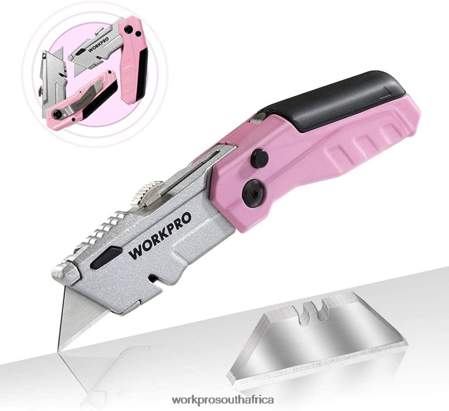 ZA WORKPRO Quick-Change Folding Utility Knife with12 Extra Blades Pink 4B8V2T37 Tool