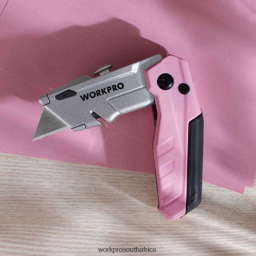 ZA WORKPRO Quick-Change Folding Utility Knife with12 Extra Blades Pink 4B8V2T37 Tool