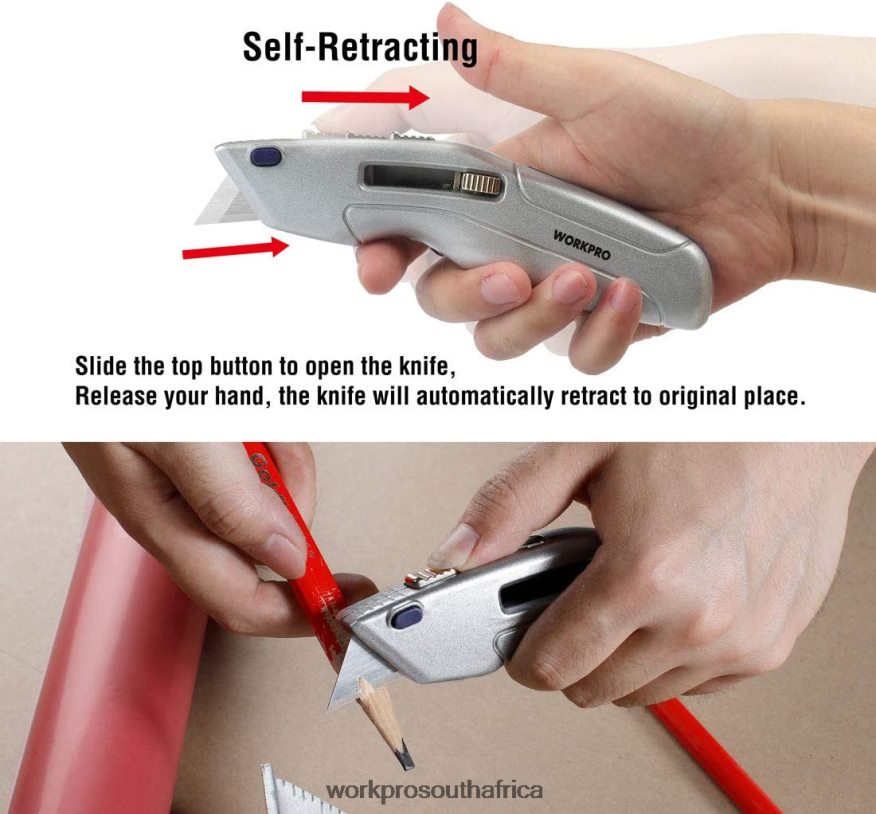 ZA WORKPRO Retractable Utility Knife and Self-retracting Safety Box with 2 Extra Blades Included Morden 4B8V2T41 Tool