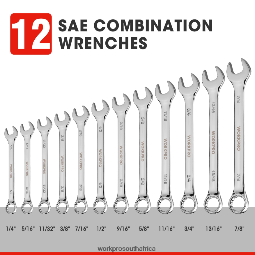 ZA WORKPRO 12 Pcs Metric 8-19mm, Premium Cr-V Combination Wrench Set New 4B8V2T95 Tool