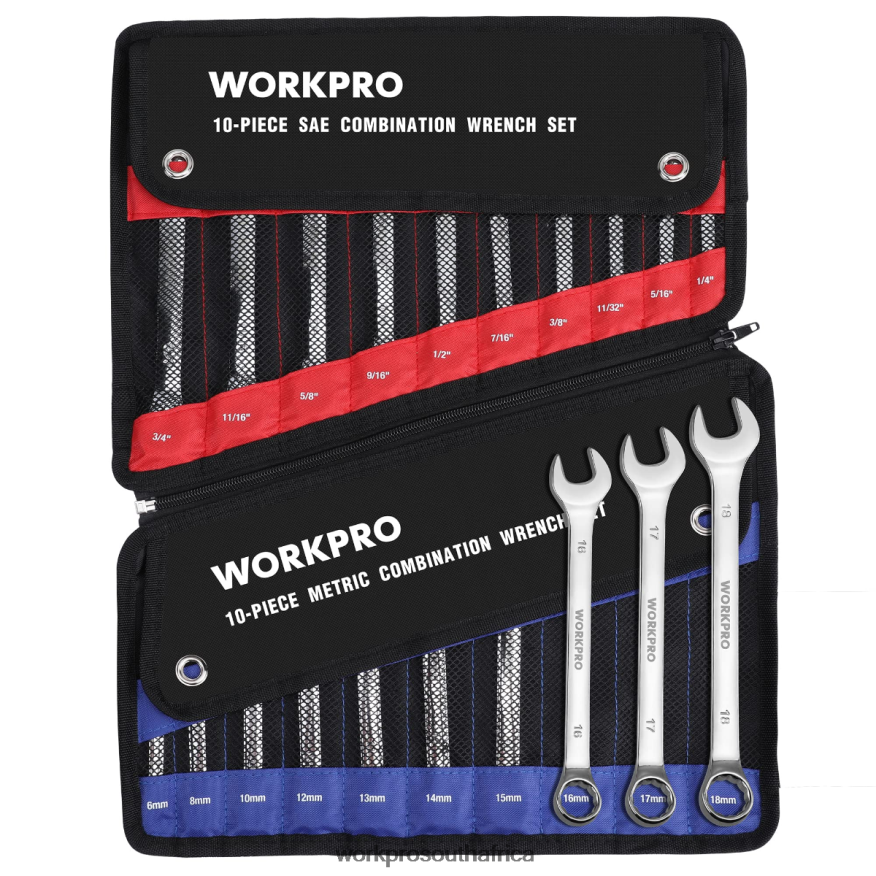 ZA WORKPRO 20 Pcs Metric & SAE Combination Cr-V 12-point Wrench Set Morden 4B8V2T93 Tool