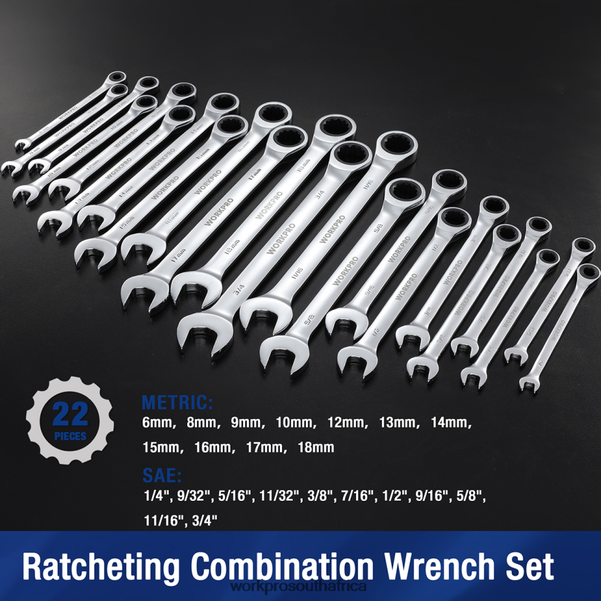 ZA WORKPRO 22-Piece Ratcheting Combination Wrench Set Morden 4B8V2T81 Tool
