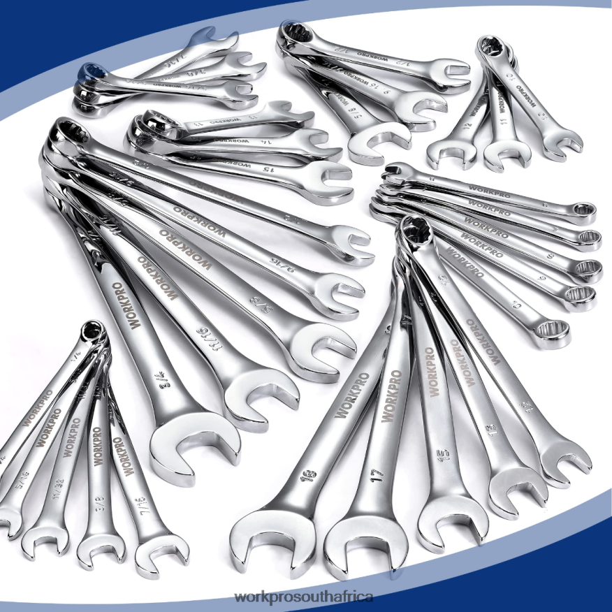 ZA WORKPRO 32 Pcs SAE & Metric Combination 12 PT Regular and Stubby Wrench Set Morden 4B8V2T92 Tool