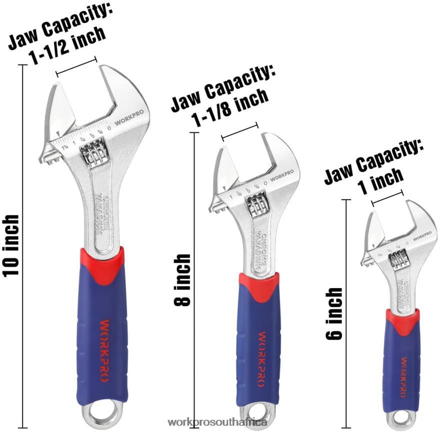 ZA WORKPRO 3 Pcs Adjustable Wrench Set Morden 4B8V2T83 Tool