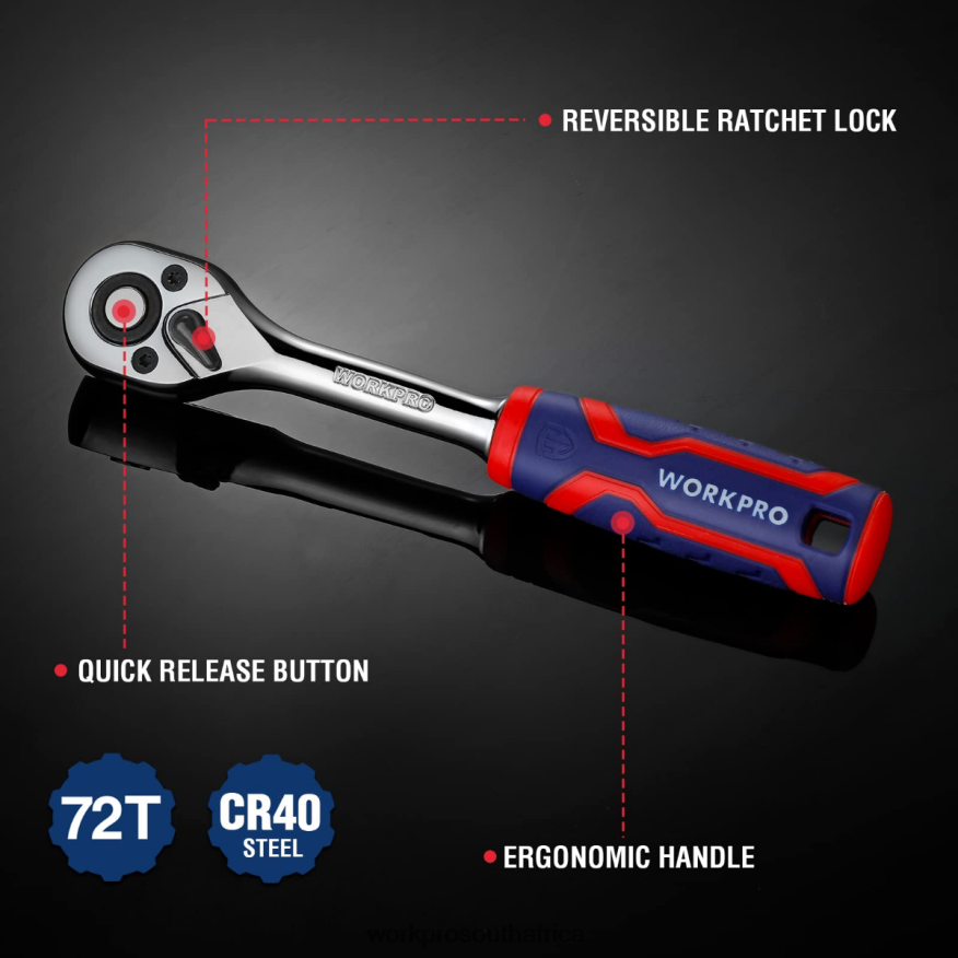ZA WORKPRO 3 Pcs Ratchet Set, Quick-Release Reversible 72-Tooth 40CR Steel Drive Socket Wrench Helpful 4B8V2T91 Tool