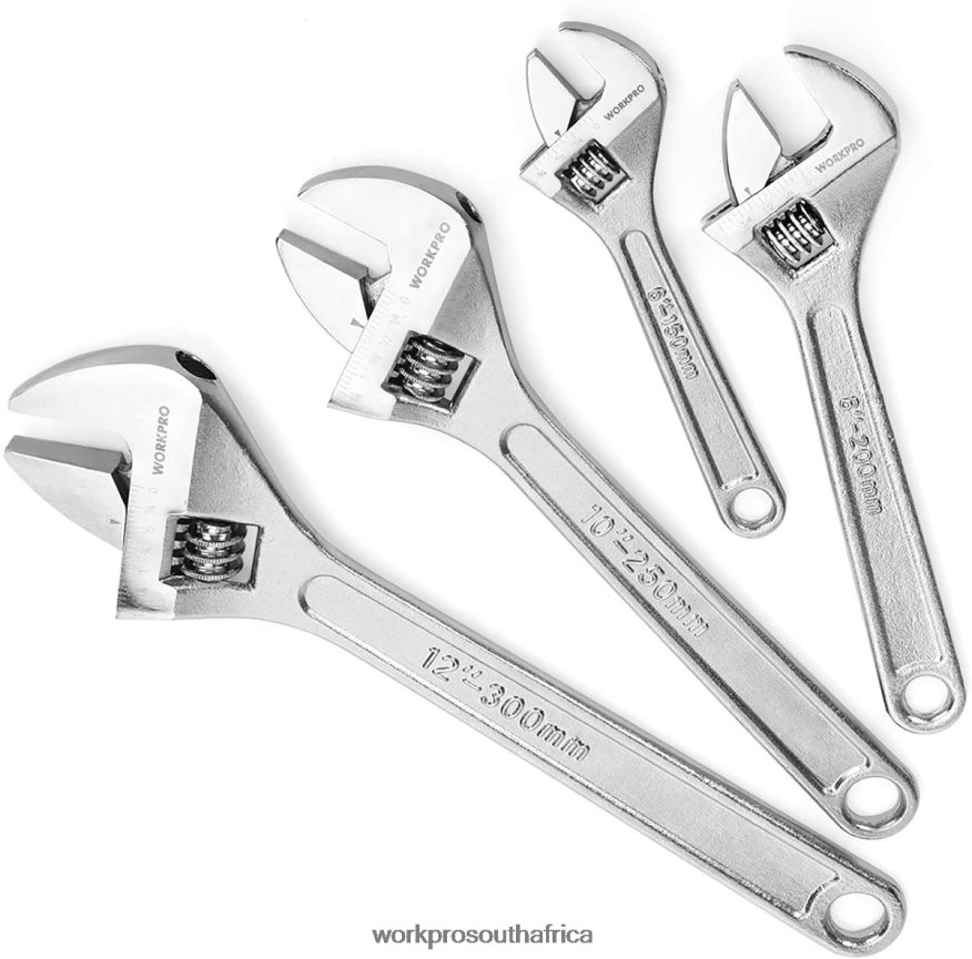ZA WORKPRO 4 Pcs Adjustable Wrench Forged Heat Treated Chrome-plated Set Useful 4B8V2T84 Tool