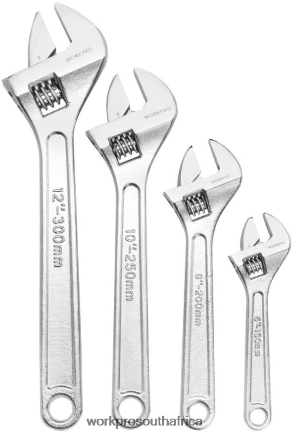 ZA WORKPRO 4 Pcs Adjustable Wrench Forged Heat Treated Chrome-plated Set Useful 4B8V2T84 Tool