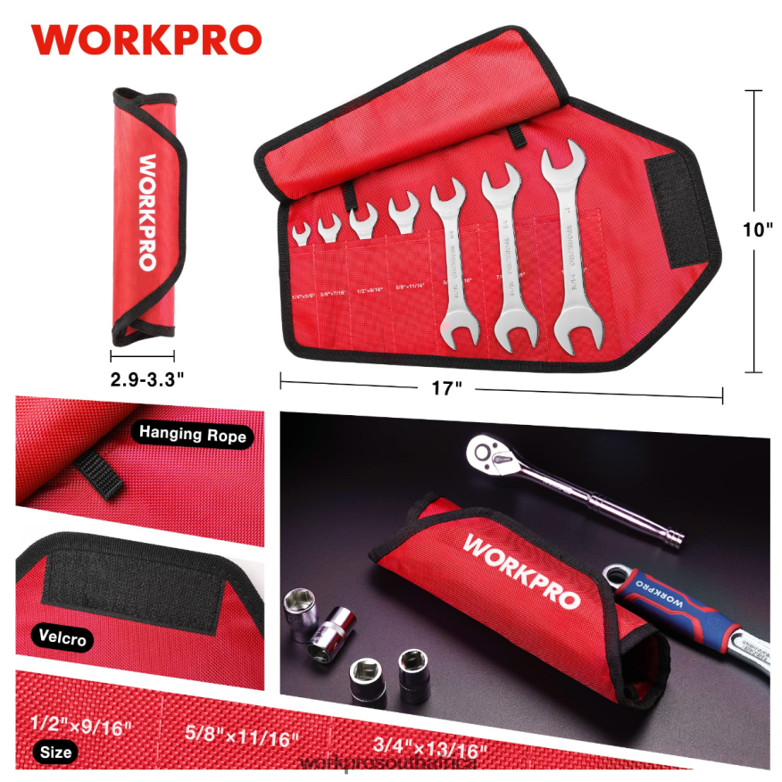 ZA WORKPRO 7 Pcs Metric Super-Thin Wrench Set with Roll-up Organizer Pouch Helpful 4B8V2T96 Tool