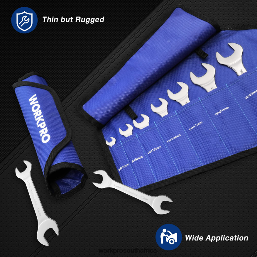 ZA WORKPRO 7 Pcs Metric Super-Thin Wrench Set with Roll-up Organizer Pouch Helpful 4B8V2T96 Tool