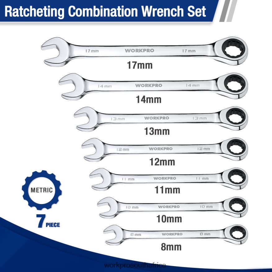 ZA WORKPRO 7-Piece Ratcheting Combination Wrench Set Useful 4B8V2T85 Tool