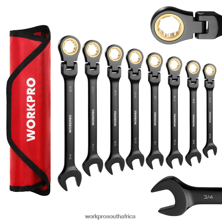 ZA WORKPRO 8 Pcs Ratcheting Combination Flex-Head Anti-Slip Wrench Set Morden 4B8V2T80 Tool