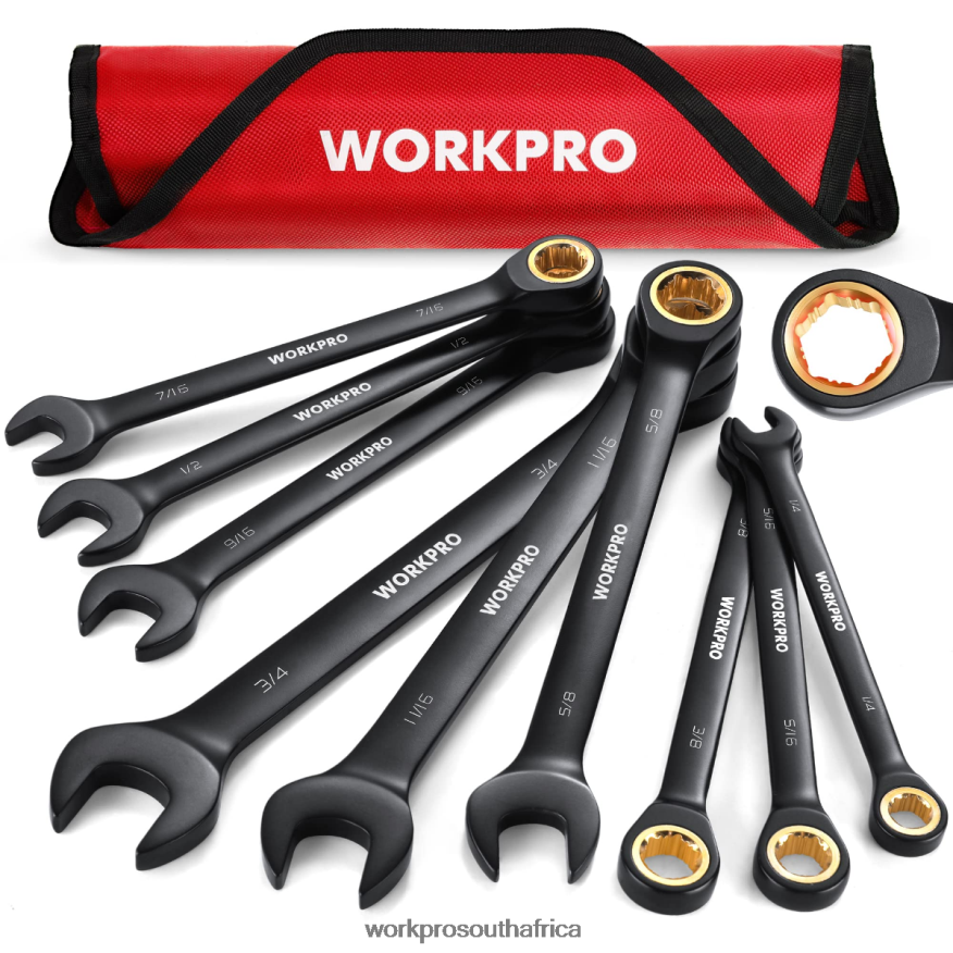ZA WORKPRO 9 Pcs Anti-Slip Ratcheting Combination Wrench Set Black 4B8V2T88 Tool