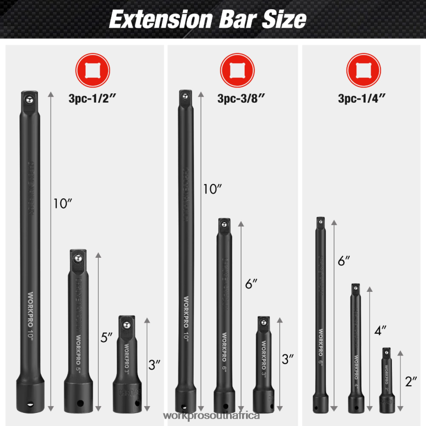 ZA WORKPRO 9 Pcs Impact Driver Extension Bar Set Morden 4B8V2T141 Tool