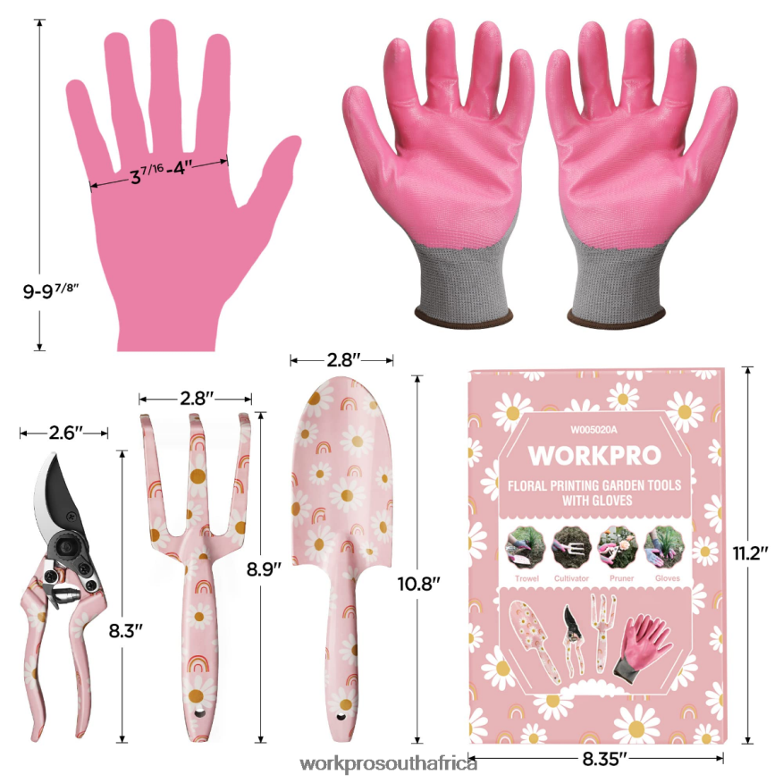 ZA WORKPRO 4PCS Aluminum Garden Tool Set White/Pink 4B8V2T285 Tool